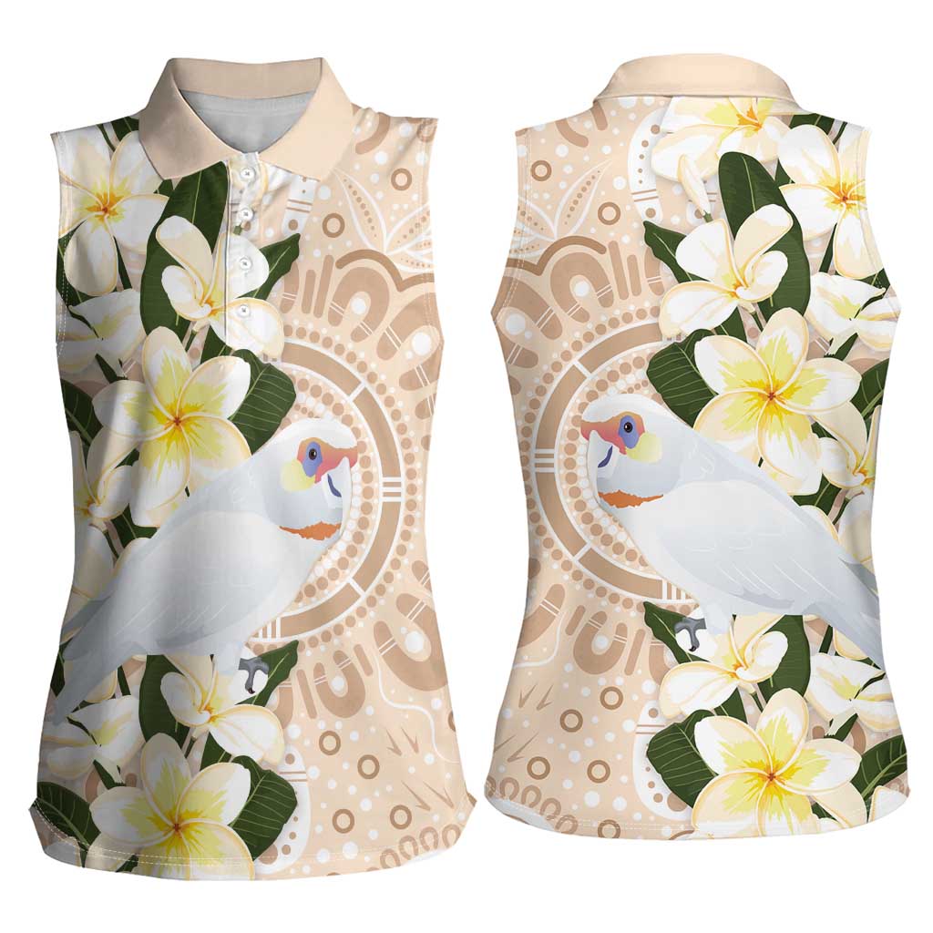 Australia Long-billed Corella Women Sleeveless Polo Shirt Cacatua Tenuirostris Plumeria Aboriginal Art - Aussie Hoodie
