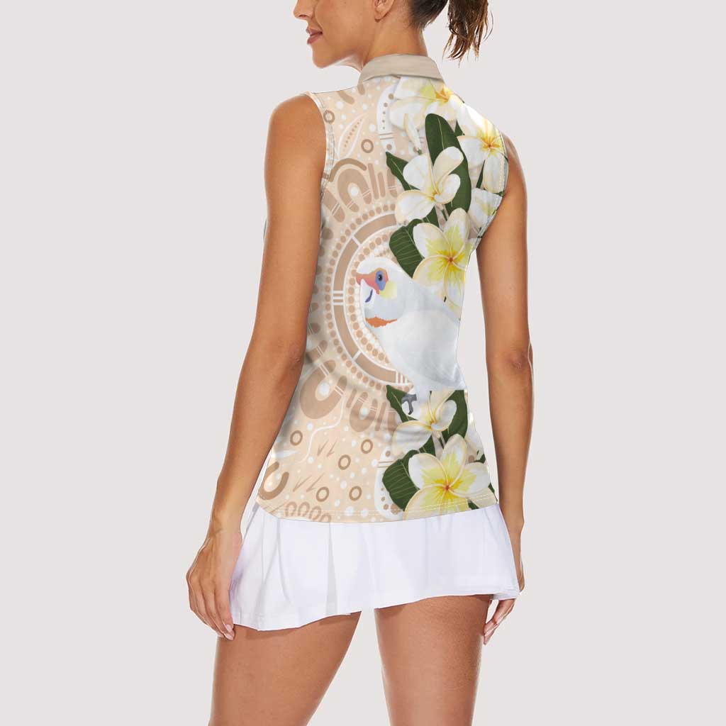 Australia Long-billed Corella Women Sleeveless Polo Shirt Cacatua Tenuirostris Plumeria Aboriginal Art - Aussie Hoodie
