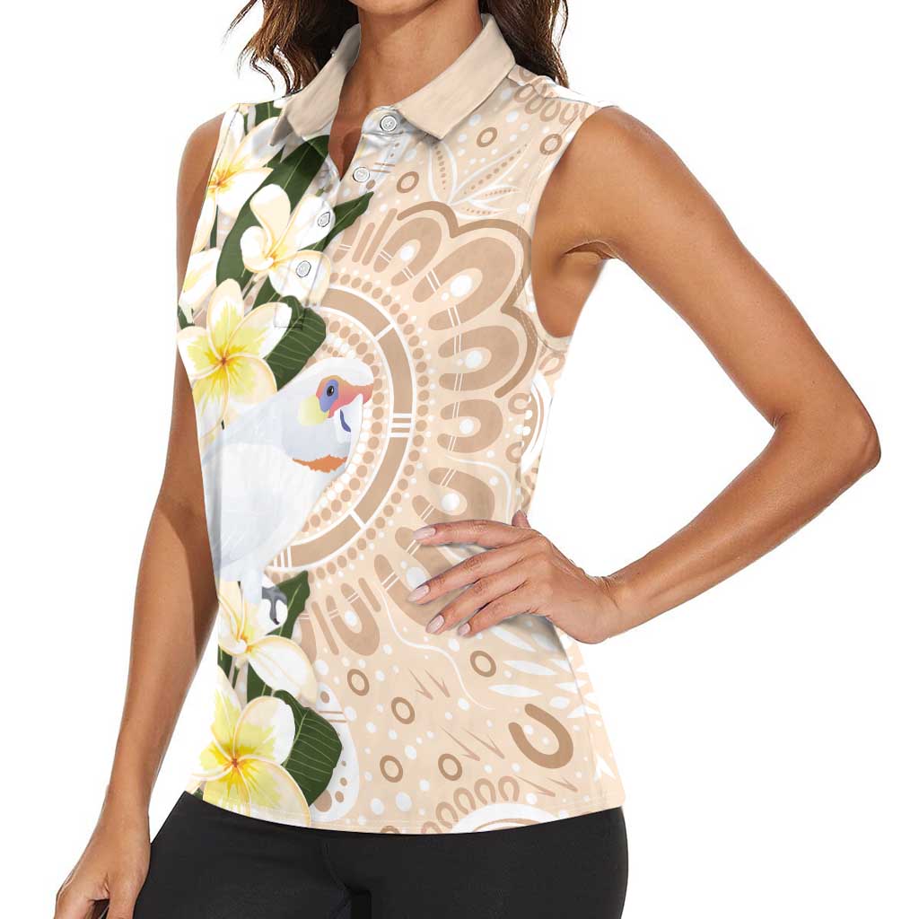 Australia Long-billed Corella Women Sleeveless Polo Shirt Cacatua Tenuirostris Plumeria Aboriginal Art - Aussie Hoodie