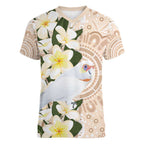 Australia Long-billed Corella Women V-Neck T-Shirt Cacatua Tenuirostris Plumeria Aboriginal Art - Aussie Hoodie