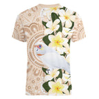 Australia Long-billed Corella Women V-Neck T-Shirt Cacatua Tenuirostris Plumeria Aboriginal Art - Aussie Hoodie