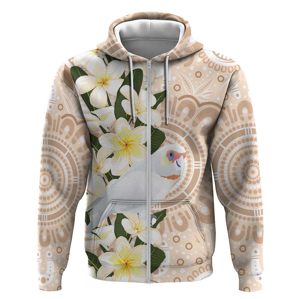 Australia Long-billed Corella Zip Hoodie Cacatua Tenuirostris Plumeria Aboriginal Art - Aussie Hoodie