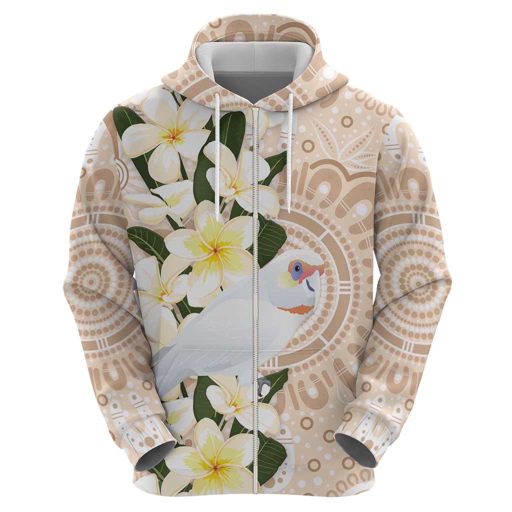 Australia Long-billed Corella Zip Hoodie Cacatua Tenuirostris Plumeria Aboriginal Art - Aussie Hoodie