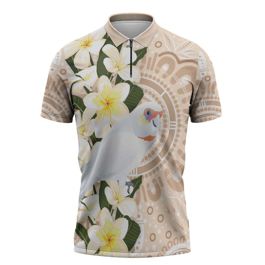 Australia Long-billed Corella Zipper Polo Shirt Cacatua Tenuirostris Plumeria Aboriginal Art - Aussie Hoodie