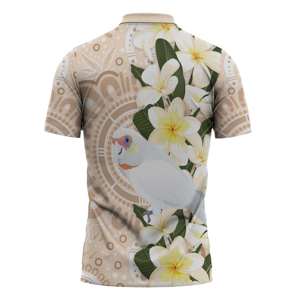 Australia Long-billed Corella Zipper Polo Shirt Cacatua Tenuirostris Plumeria Aboriginal Art - Aussie Hoodie
