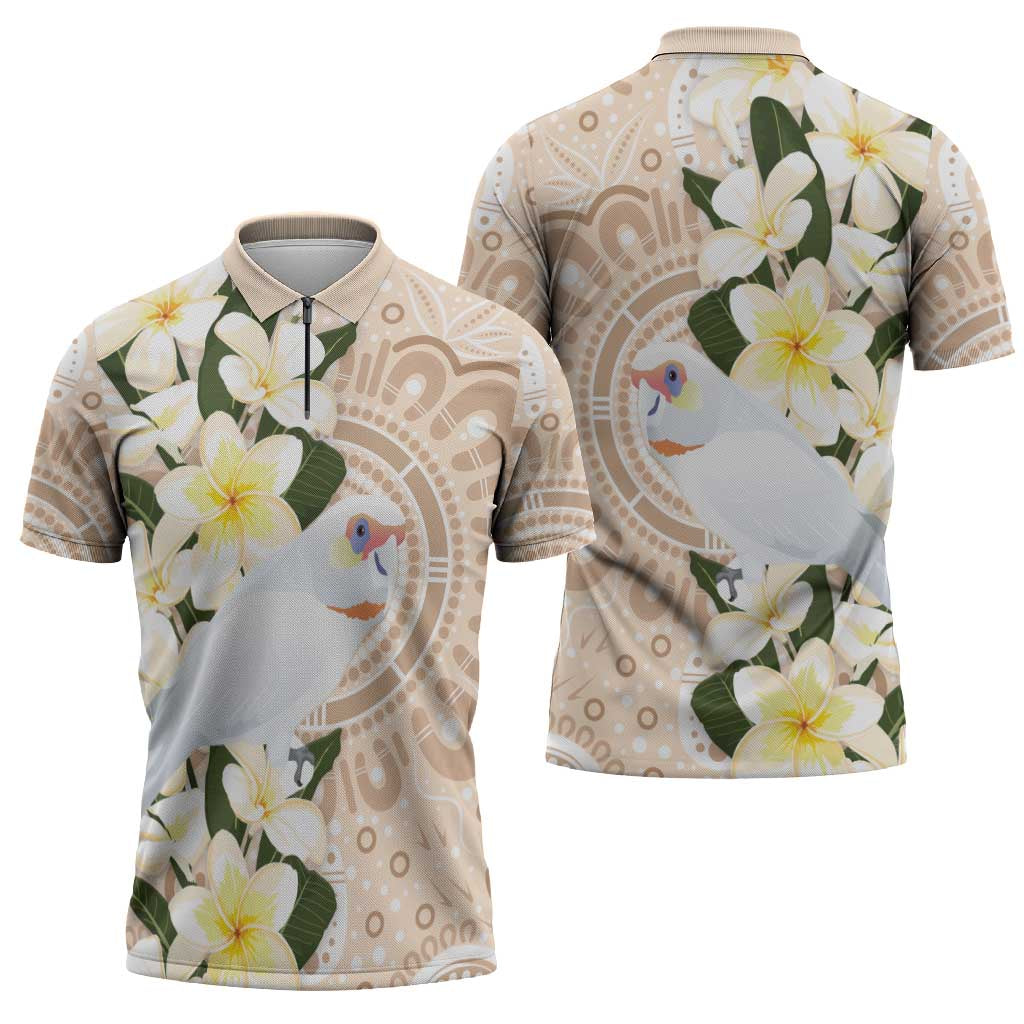 Australia Long-billed Corella Zipper Polo Shirt Cacatua Tenuirostris Plumeria Aboriginal Art - Aussie Hoodie