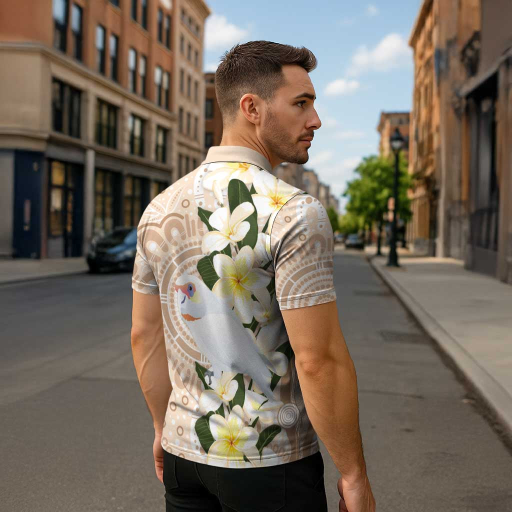 Australia Long-billed Corella Zipper Polo Shirt Cacatua Tenuirostris Plumeria Aboriginal Art - Aussie Hoodie