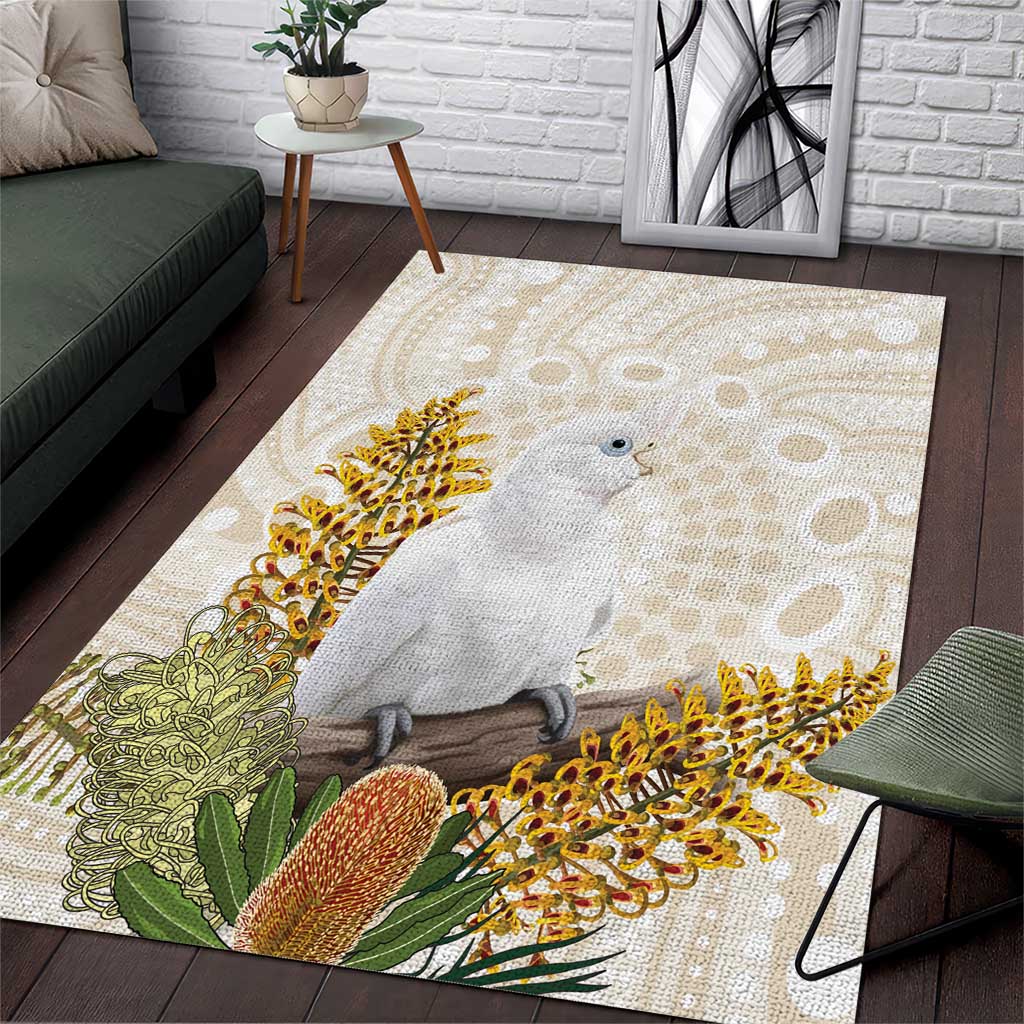 Australia Little Corella Area Rug Cacatua Sanguinea Western Grevillea Aboriginal Art - Aussie Hoodie