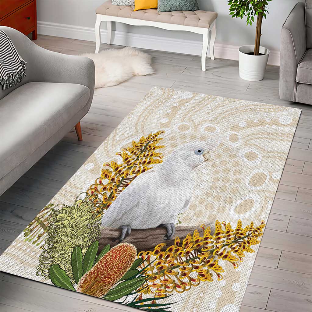 Australia Little Corella Area Rug Cacatua Sanguinea Western Grevillea Aboriginal Art - Aussie Hoodie