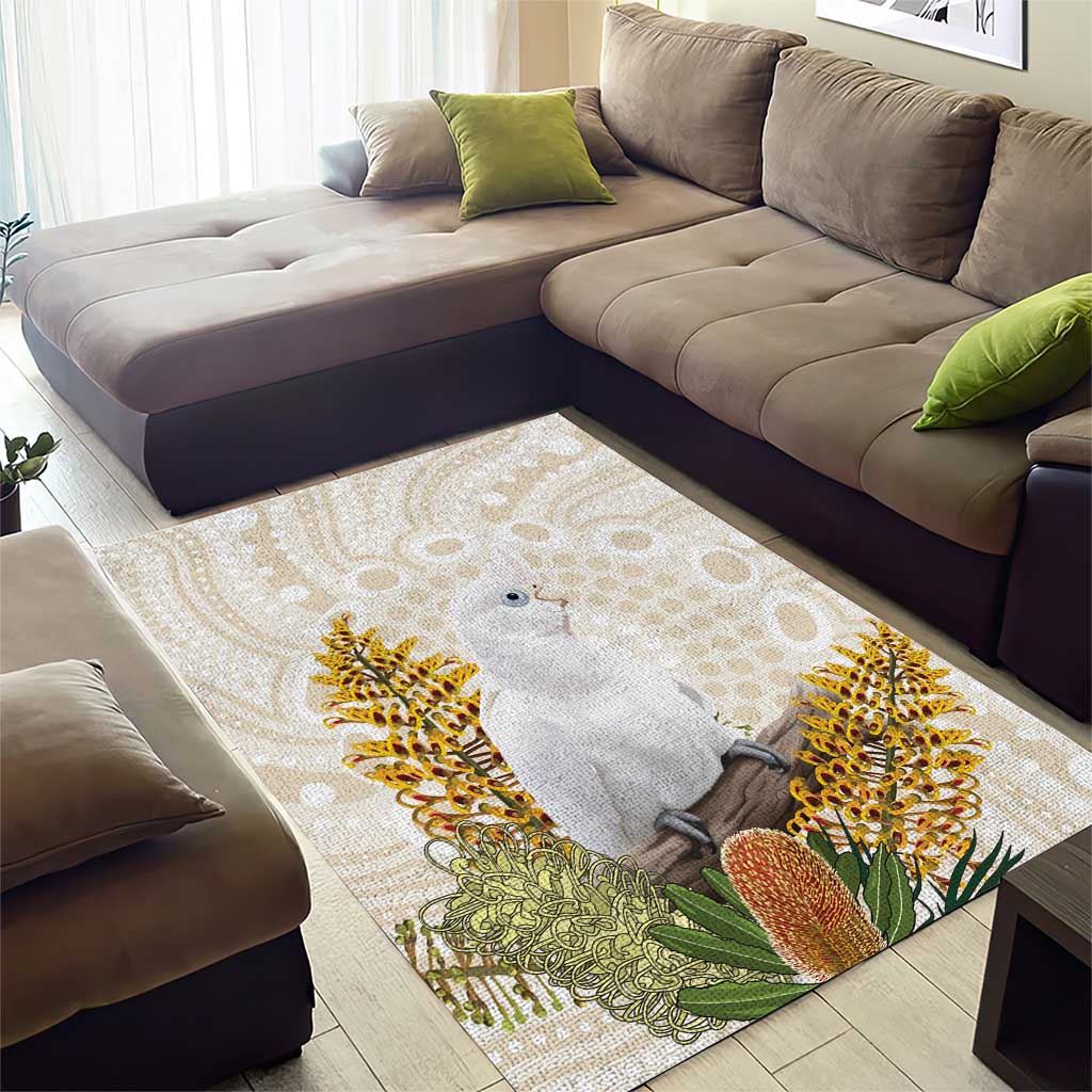 Australia Little Corella Area Rug Cacatua Sanguinea Western Grevillea Aboriginal Art - Aussie Hoodie