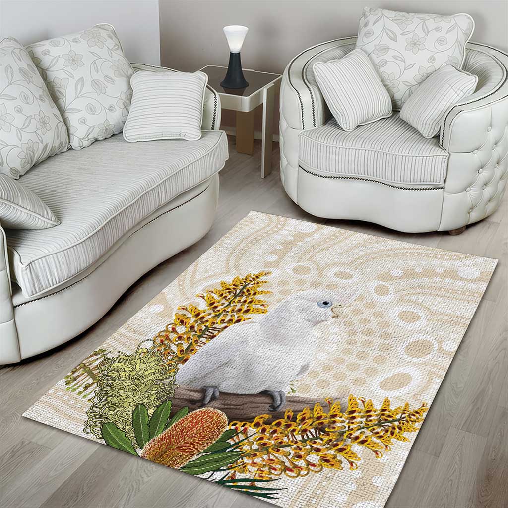 Australia Little Corella Area Rug Cacatua Sanguinea Western Grevillea Aboriginal Art - Aussie Hoodie