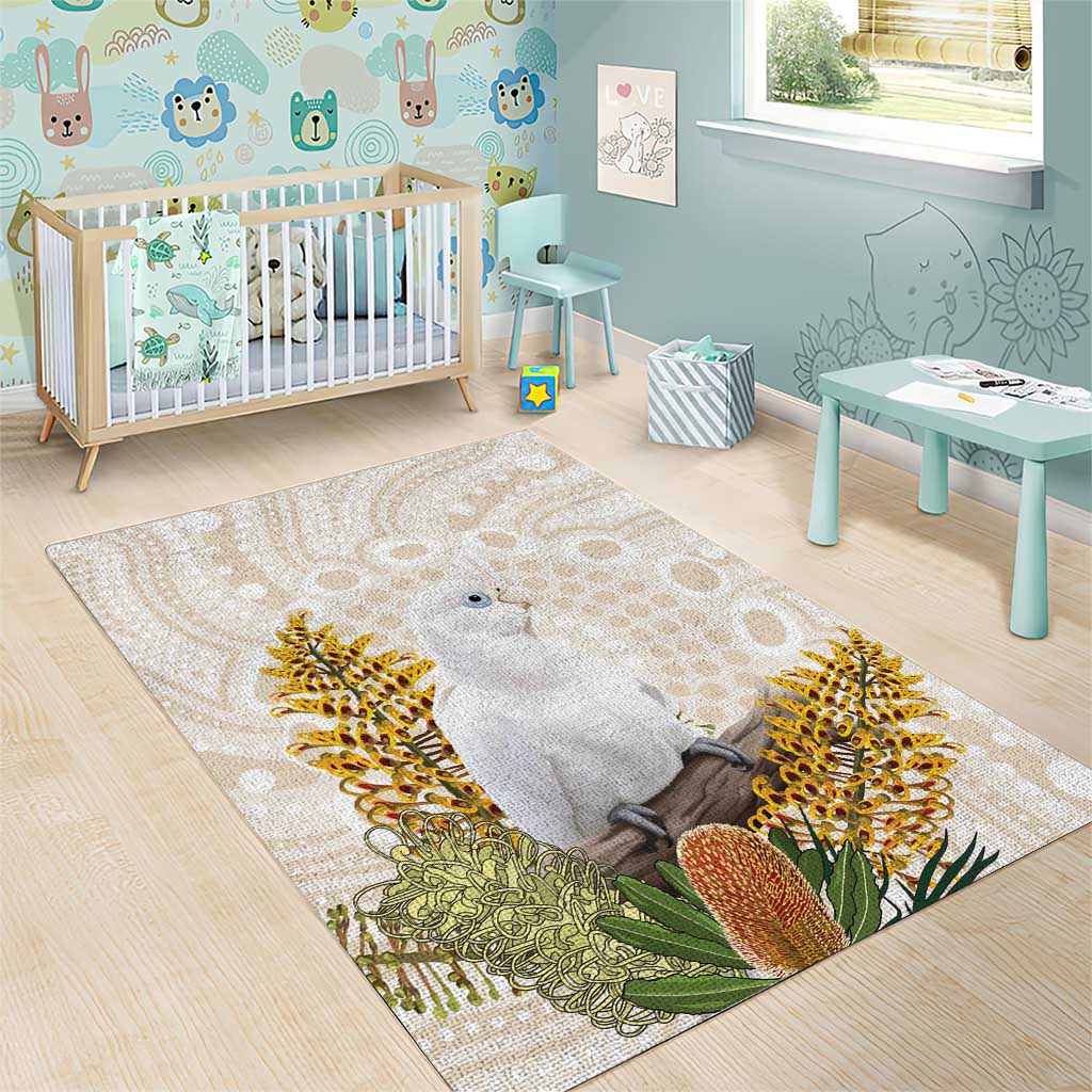 Australia Little Corella Area Rug Cacatua Sanguinea Western Grevillea Aboriginal Art - Aussie Hoodie
