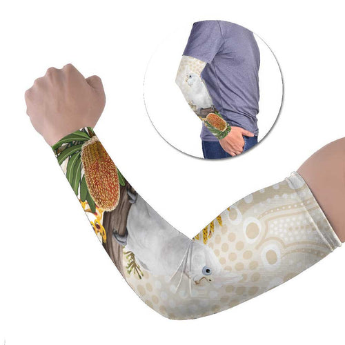 Australia Little Corella Arm Sleeves Cacatua Sanguinea Western Grevillea Aboriginal Art - Aussie Hoodie