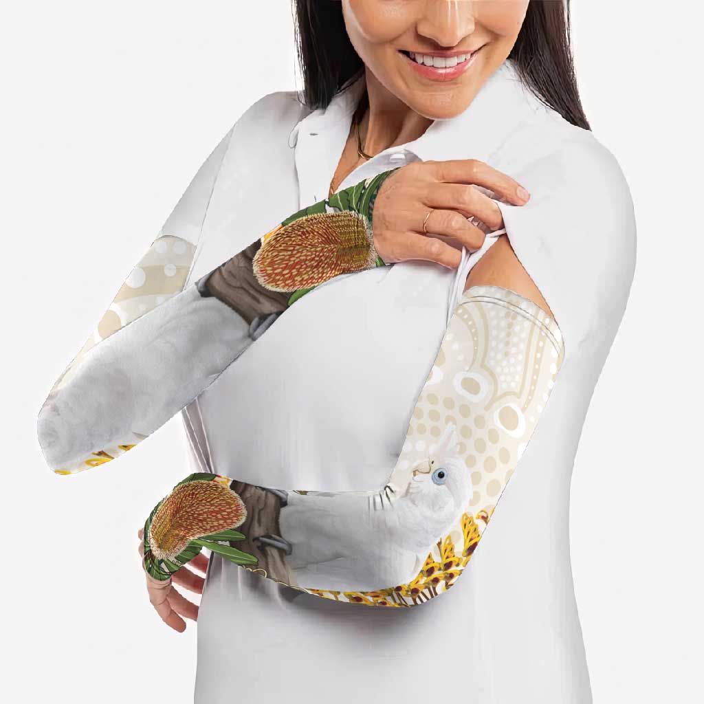 Australia Little Corella Arm Sleeves Cacatua Sanguinea Western Grevillea Aboriginal Art - Aussie Hoodie