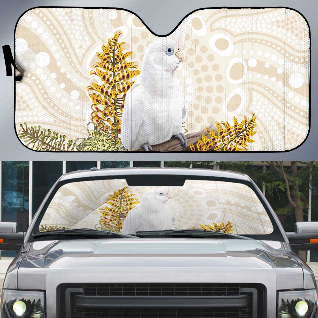 Australia Little Corella Auto Sun Shade Cacatua Sanguinea Western Grevillea Aboriginal Art - Aussie Hoodie