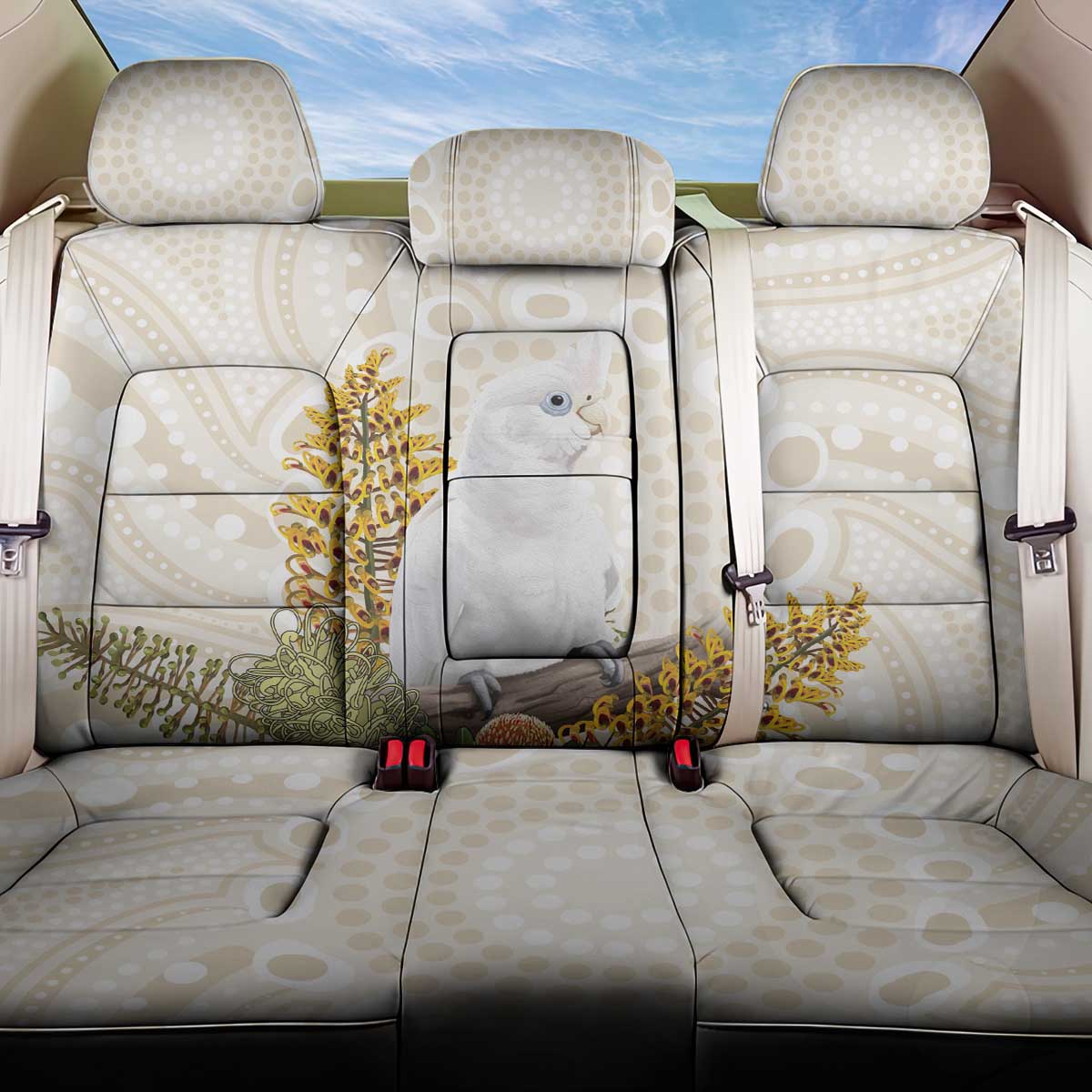 Australia Little Corella Back Car Seat Cover Cacatua Sanguinea Western Grevillea Aboriginal Art - Aussie Hoodie