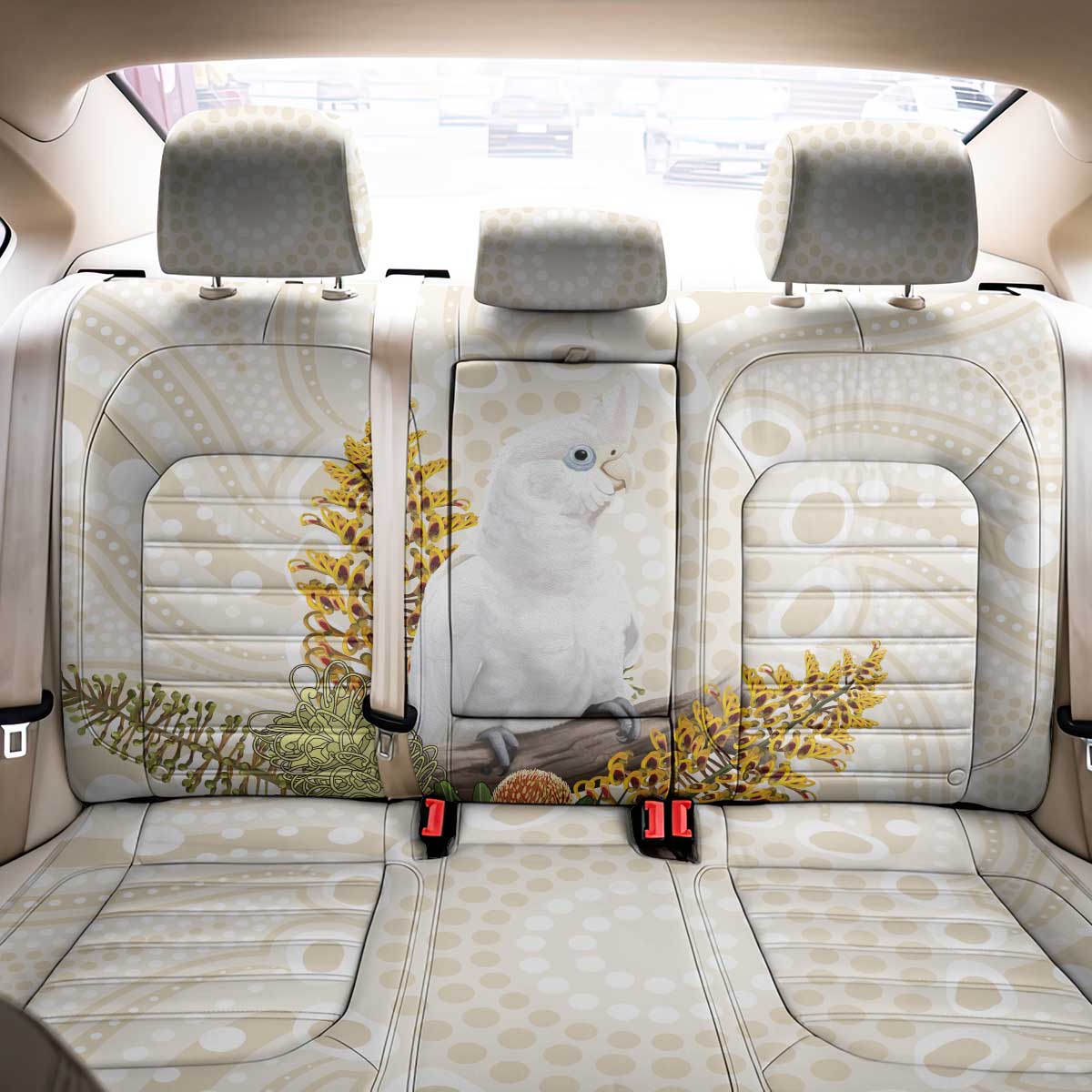 Australia Little Corella Back Car Seat Cover Cacatua Sanguinea Western Grevillea Aboriginal Art - Aussie Hoodie