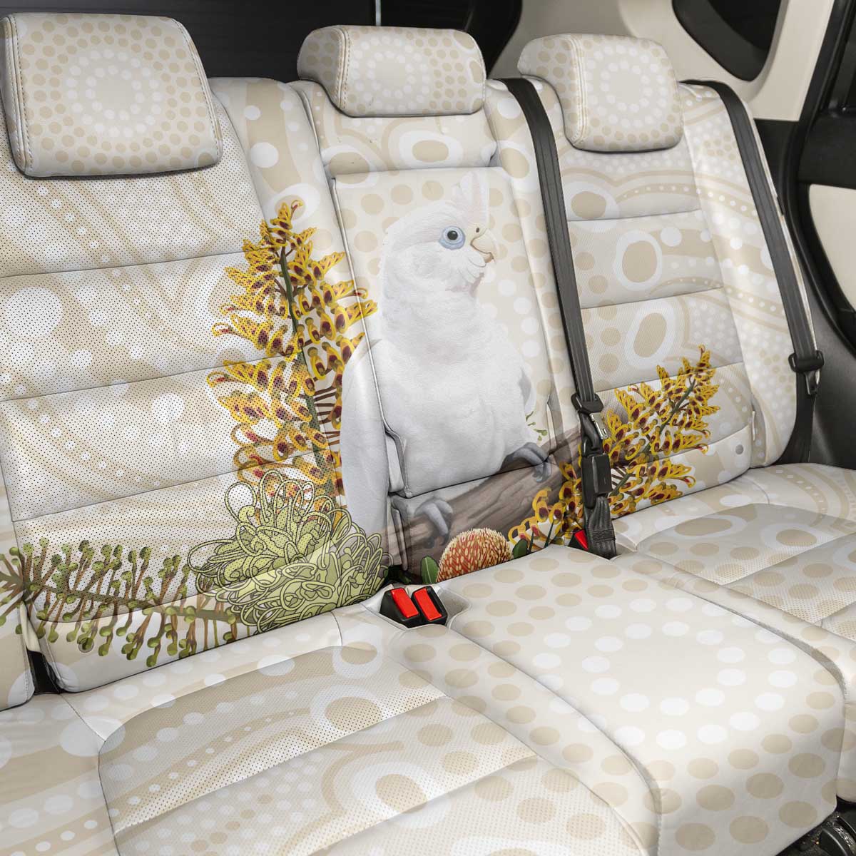 Australia Little Corella Back Car Seat Cover Cacatua Sanguinea Western Grevillea Aboriginal Art - Aussie Hoodie