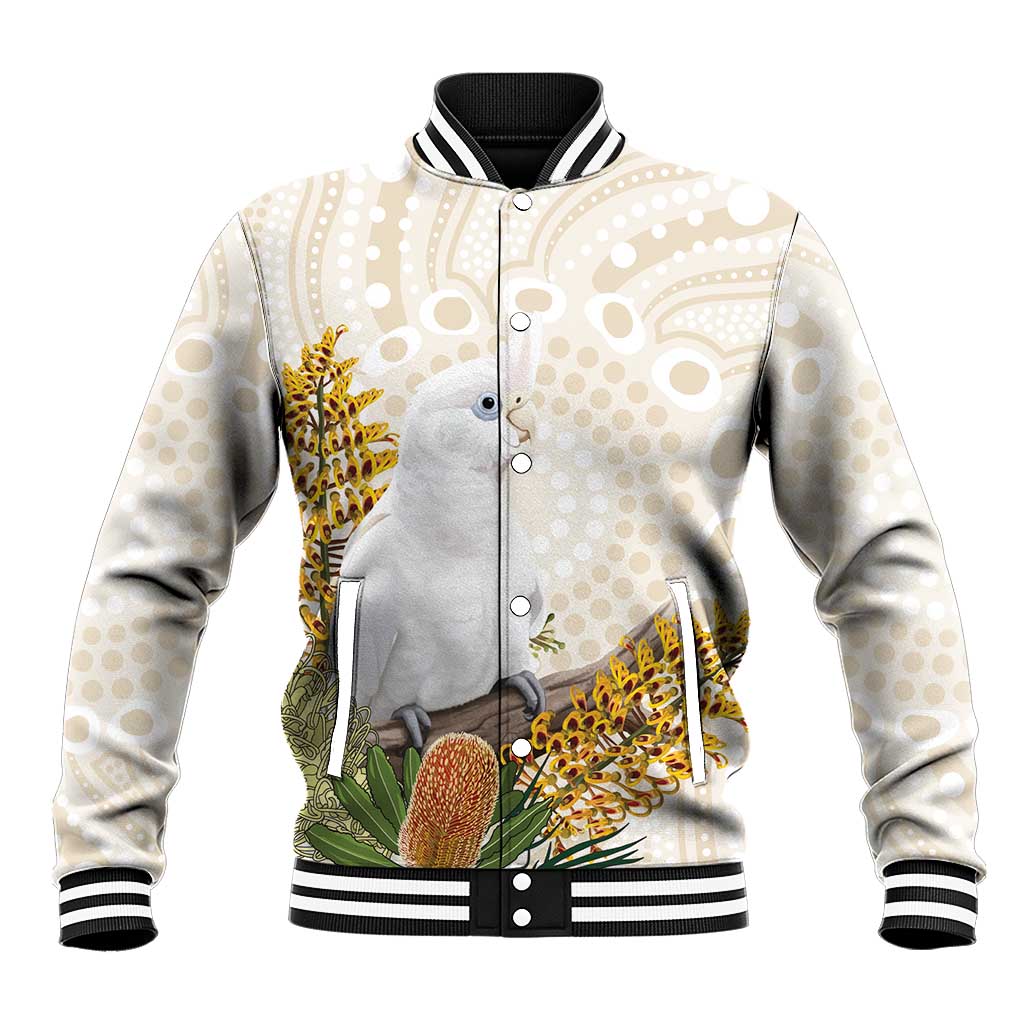 Australia Little Corella Baseball Jacket Cacatua Sanguinea Western Grevillea Aboriginal Art - Aussie Hoodie