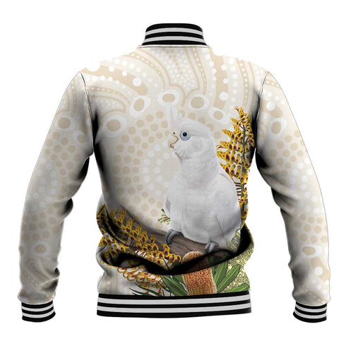 Australia Little Corella Baseball Jacket Cacatua Sanguinea Western Grevillea Aboriginal Art - Aussie Hoodie