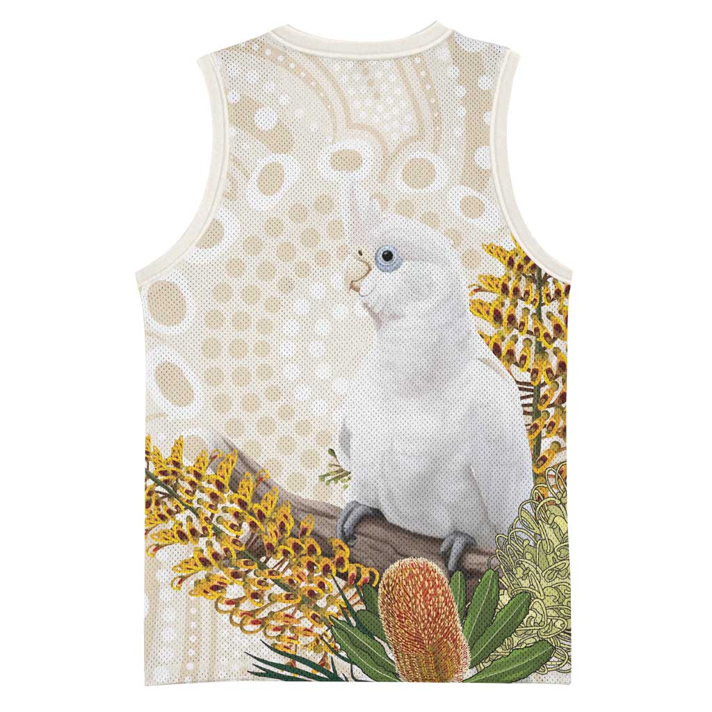 Australia Little Corella Basketball Jersey Cacatua Sanguinea Western Grevillea Aboriginal Art - Aussie Hoodie