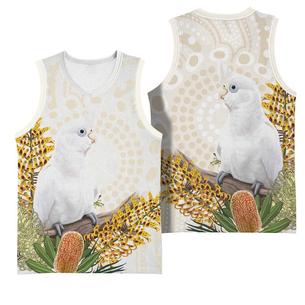 Australia Little Corella Basketball Jersey Cacatua Sanguinea Western Grevillea Aboriginal Art - Aussie Hoodie