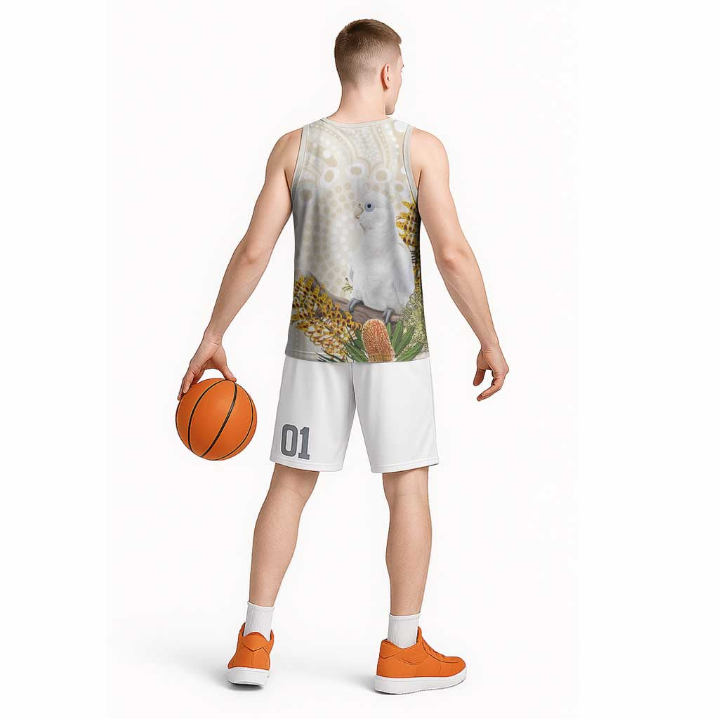Australia Little Corella Basketball Jersey Cacatua Sanguinea Western Grevillea Aboriginal Art - Aussie Hoodie