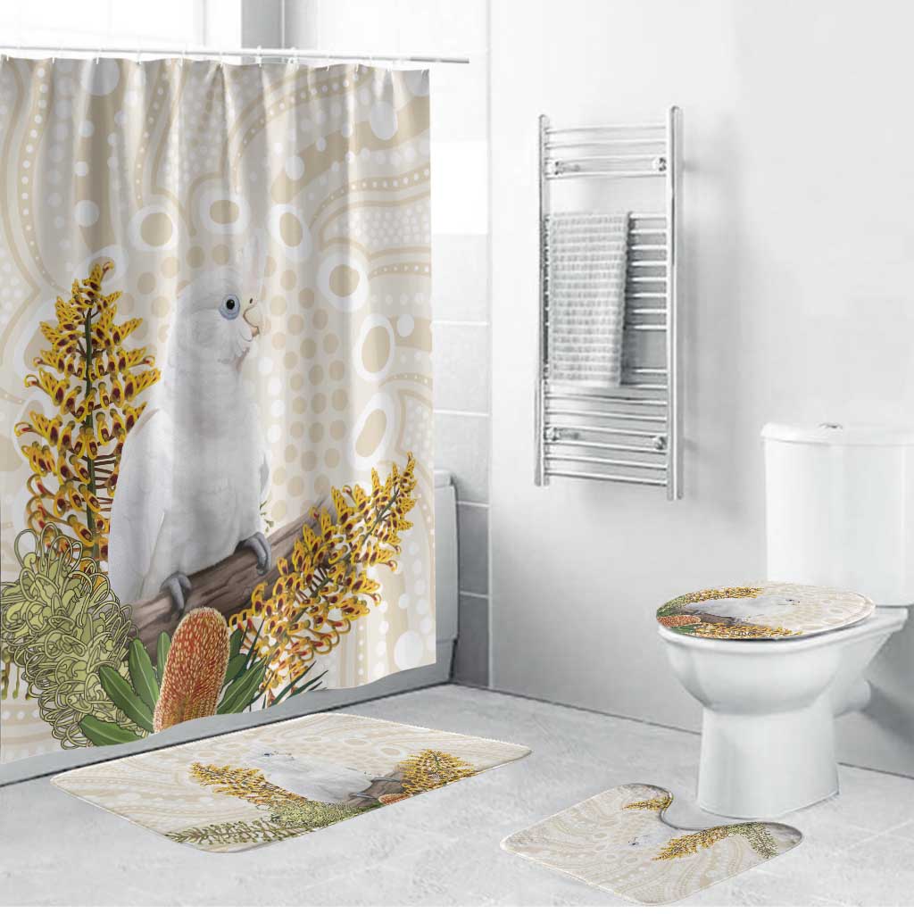 Australia Little Corella Bathroom Set Cacatua Sanguinea Western Grevillea Aboriginal Art - Aussie Hoodie
