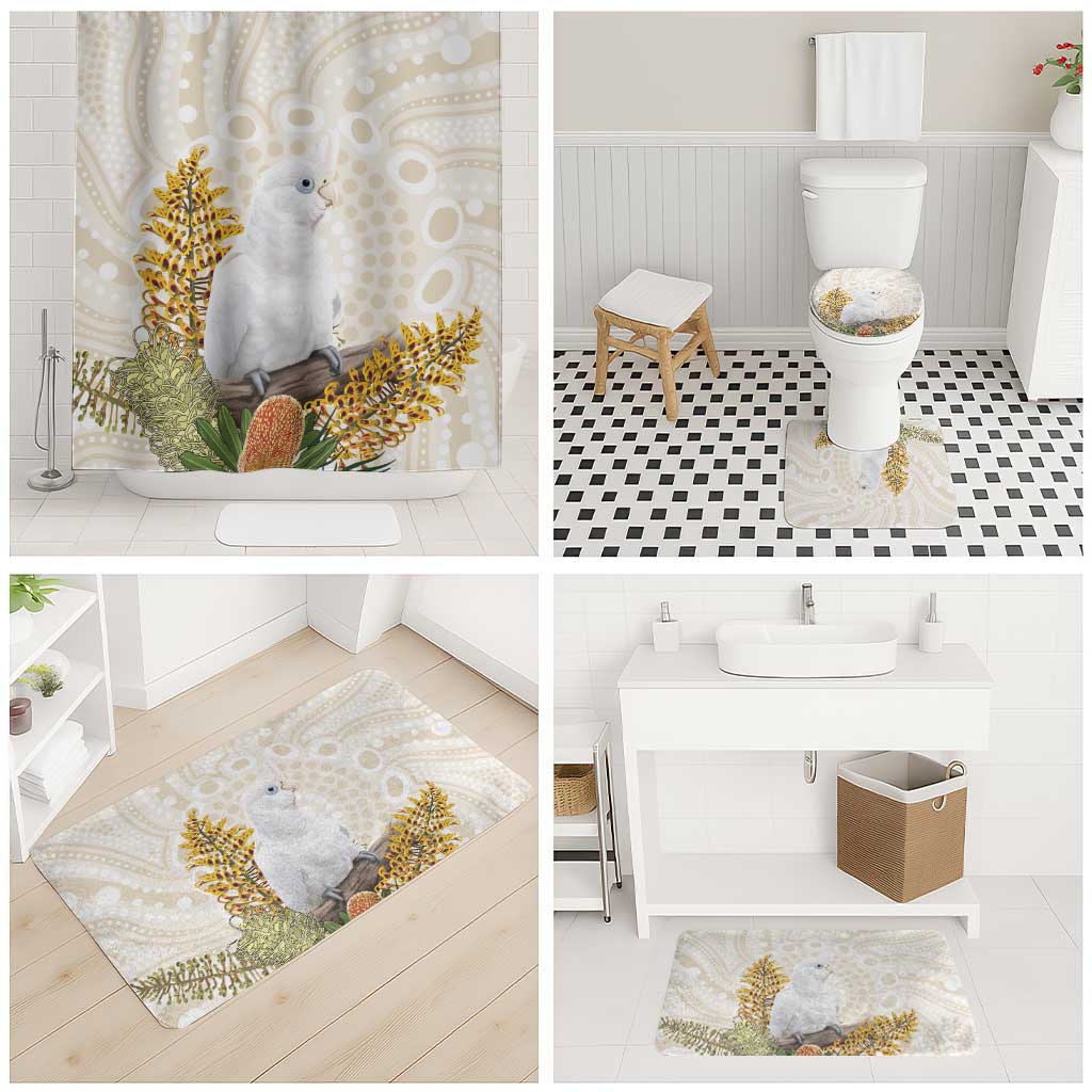 Australia Little Corella Bathroom Set Cacatua Sanguinea Western Grevillea Aboriginal Art - Aussie Hoodie