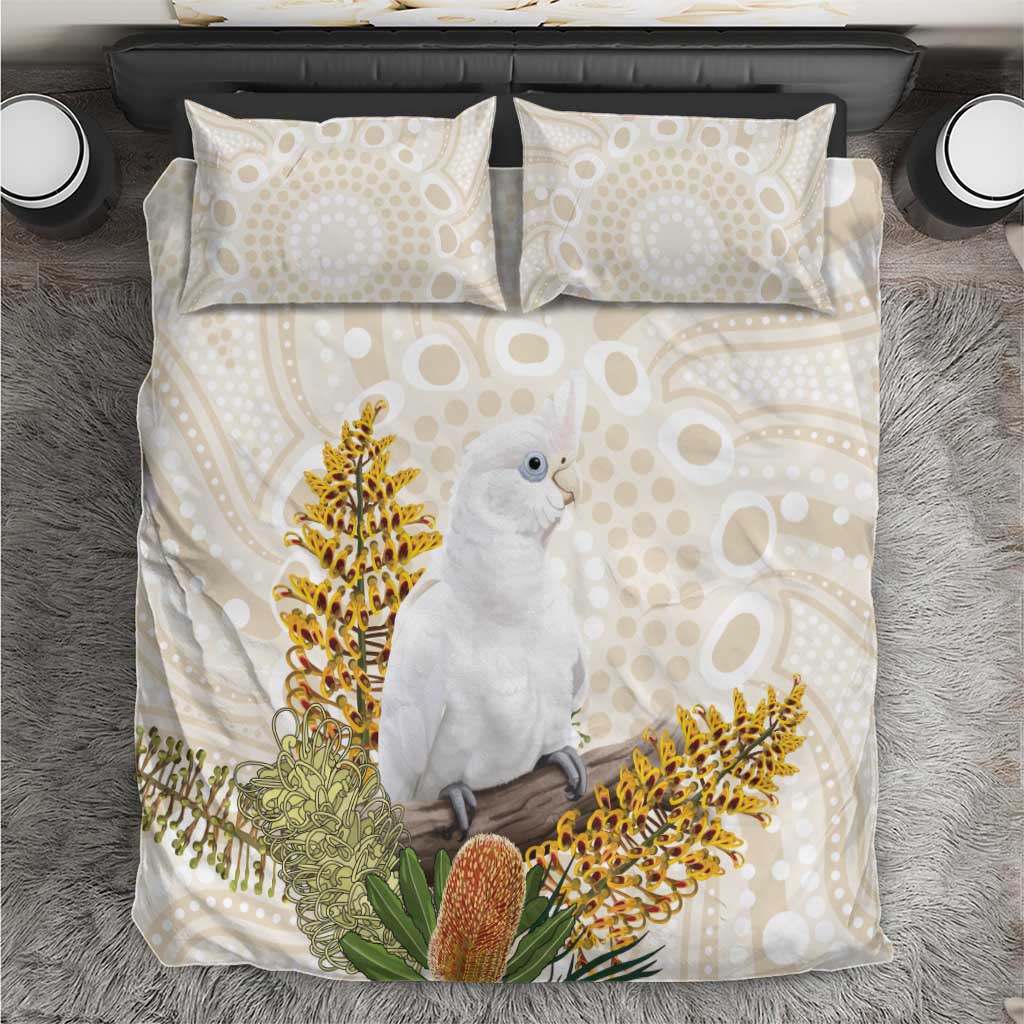 Australia Little Corella Bedding Set Cacatua Sanguinea Western Grevillea Aboriginal Art - Aussie Hoodie