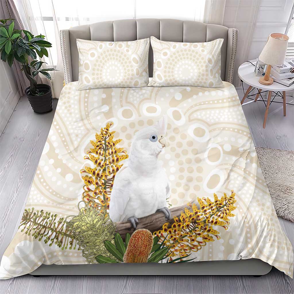 Australia Little Corella Bedding Set Cacatua Sanguinea Western Grevillea Aboriginal Art - Aussie Hoodie