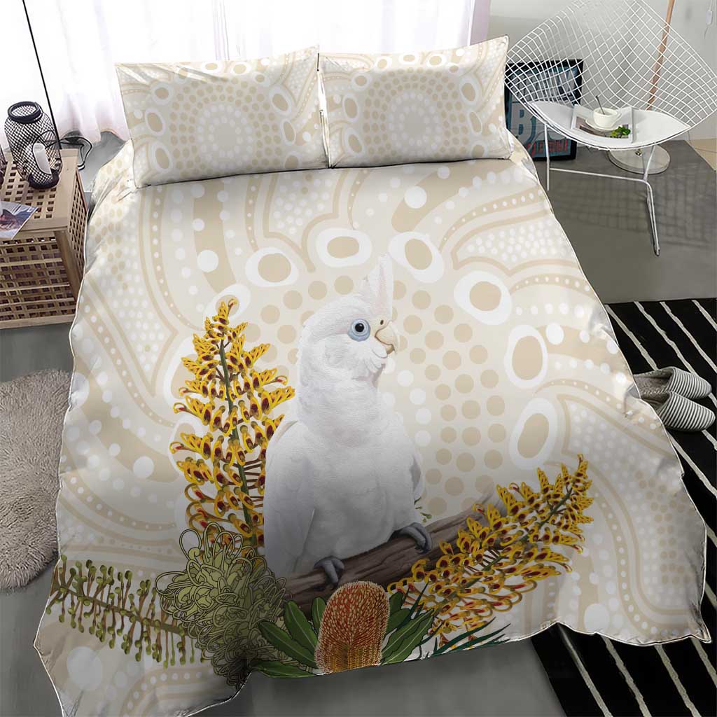 Australia Little Corella Bedding Set Cacatua Sanguinea Western Grevillea Aboriginal Art - Aussie Hoodie