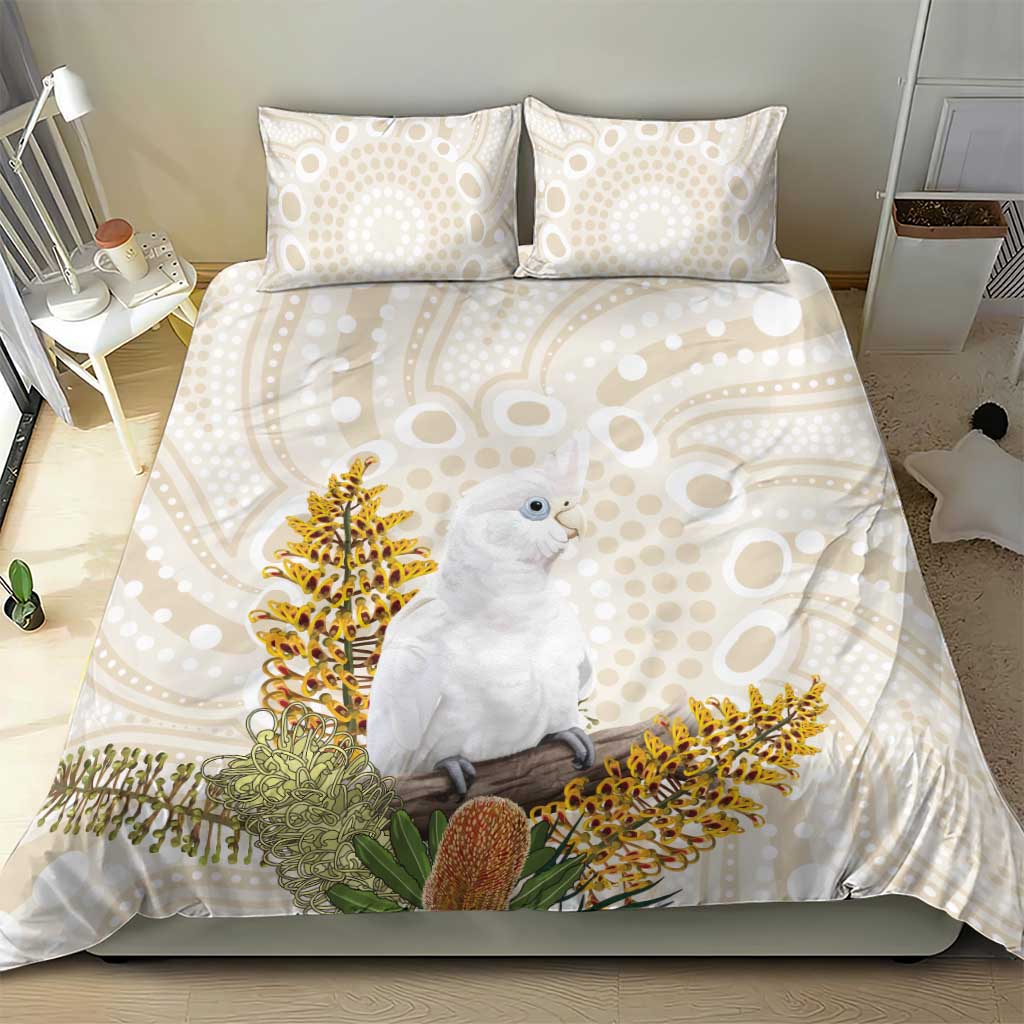 Australia Little Corella Bedding Set Cacatua Sanguinea Western Grevillea Aboriginal Art - Aussie Hoodie