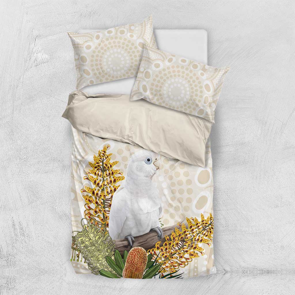 Australia Little Corella Bedding Set Cacatua Sanguinea Western Grevillea Aboriginal Art - Aussie Hoodie
