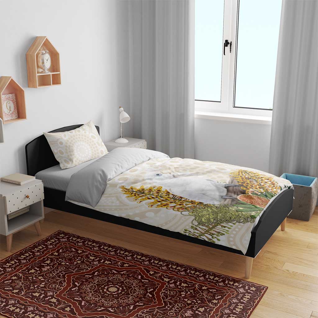Australia Little Corella Bedding Set Cacatua Sanguinea Western Grevillea Aboriginal Art - Aussie Hoodie