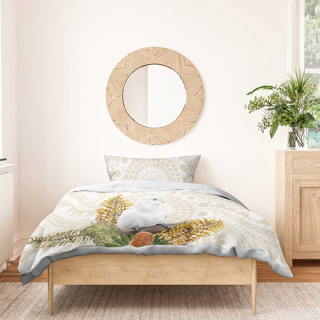 Australia Little Corella Bedding Set Cacatua Sanguinea Western Grevillea Aboriginal Art - Aussie Hoodie