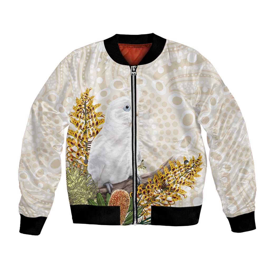 Australia Little Corella Bomber Jacket Cacatua Sanguinea Western Grevillea Aboriginal Art - Aussie Hoodie