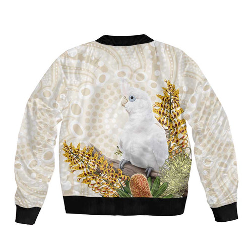 Australia Little Corella Bomber Jacket Cacatua Sanguinea Western Grevillea Aboriginal Art - Aussie Hoodie