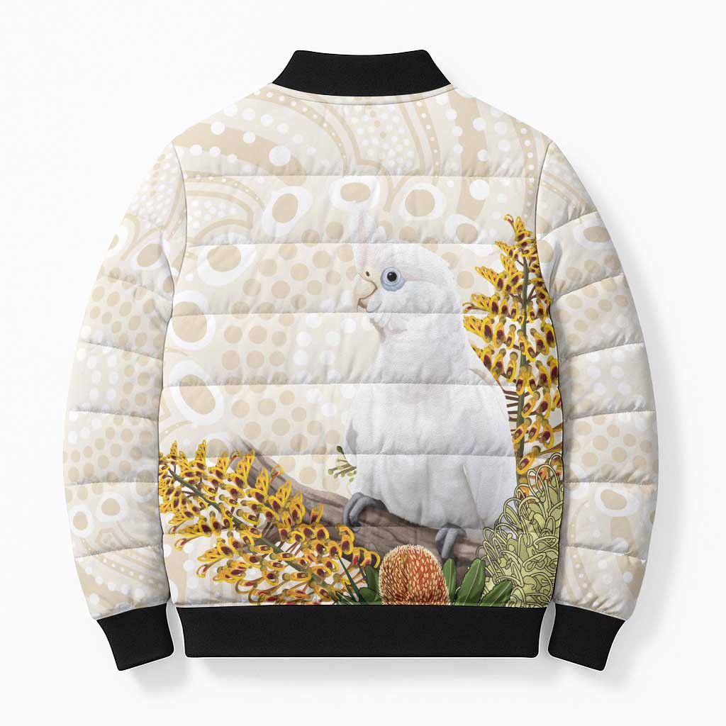 Australia Little Corella Bomber Puffer Jacket Cacatua Sanguinea Western Grevillea Aboriginal Art - Aussie Hoodie