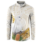 Australia Little Corella Button Sweatshirt Cacatua Sanguinea Western Grevillea Aboriginal Art - Aussie Hoodie