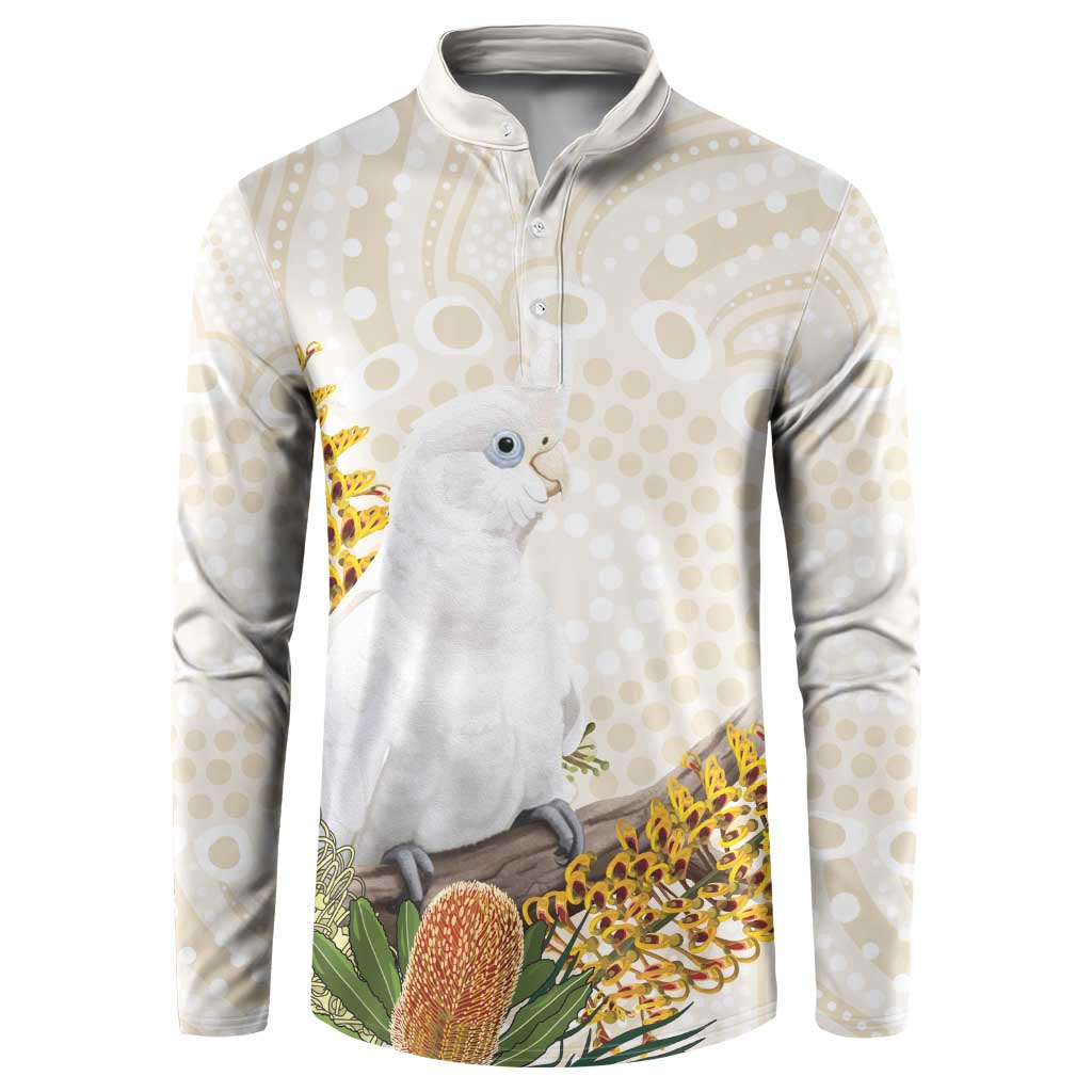 Australia Little Corella Button Sweatshirt Cacatua Sanguinea Western Grevillea Aboriginal Art - Aussie Hoodie