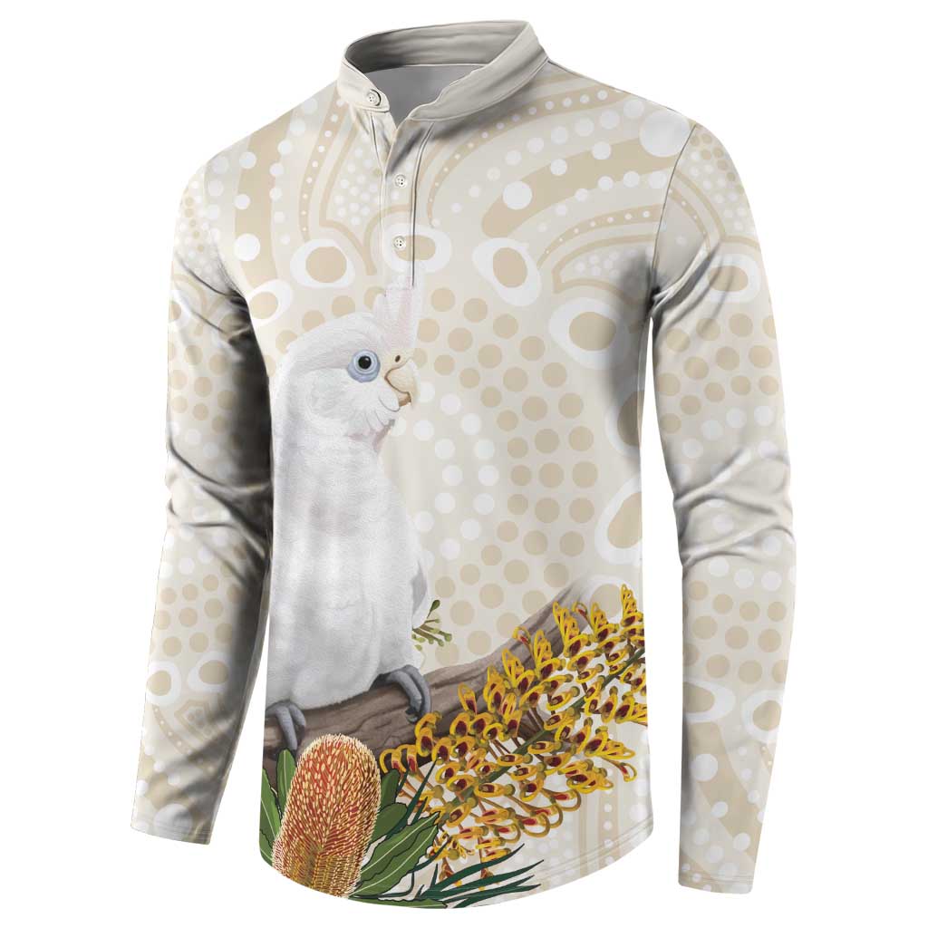 Australia Little Corella Button Sweatshirt Cacatua Sanguinea Western Grevillea Aboriginal Art - Aussie Hoodie
