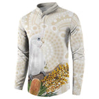 Australia Little Corella Button Sweatshirt Cacatua Sanguinea Western Grevillea Aboriginal Art - Aussie Hoodie