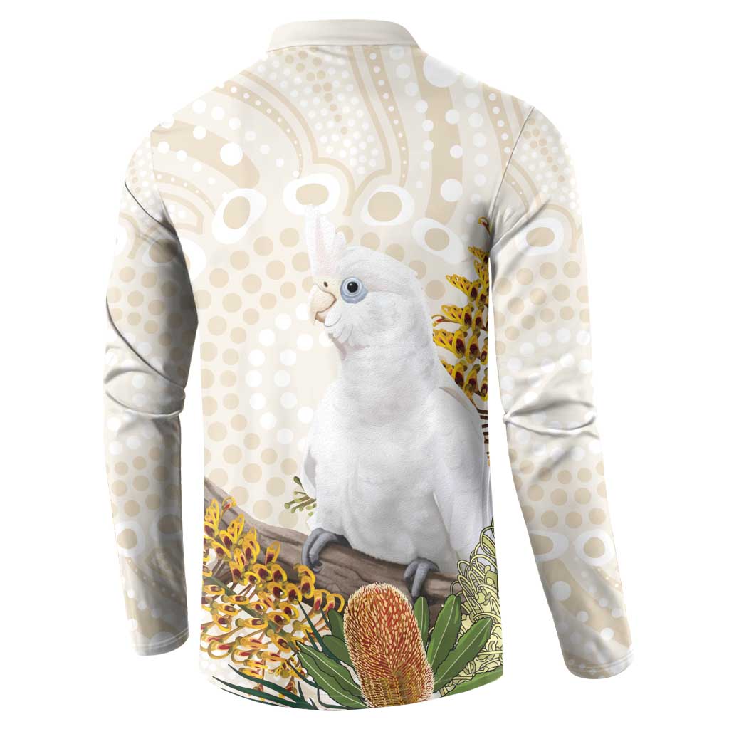 Australia Little Corella Button Sweatshirt Cacatua Sanguinea Western Grevillea Aboriginal Art - Aussie Hoodie