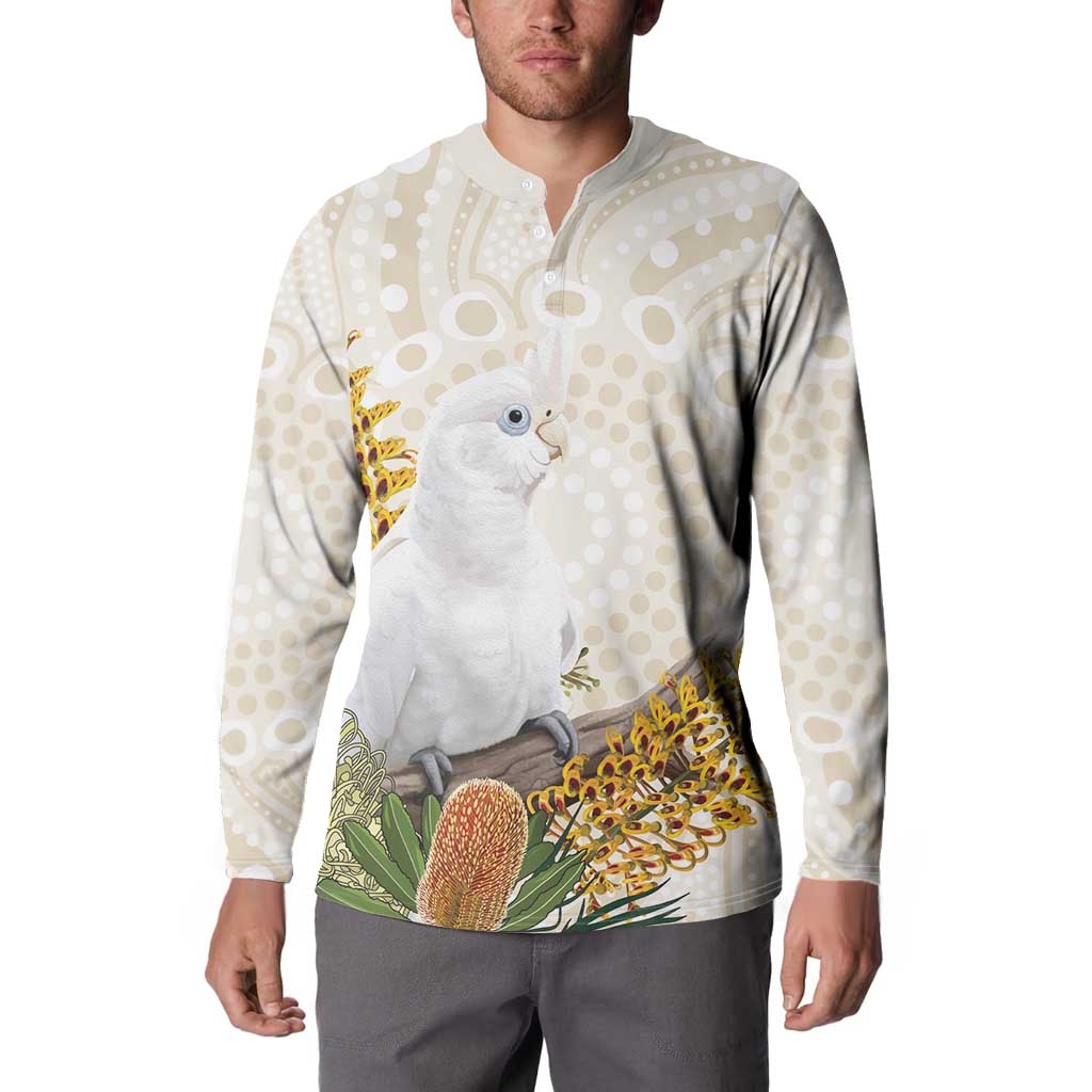 Australia Little Corella Button Sweatshirt Cacatua Sanguinea Western Grevillea Aboriginal Art - Aussie Hoodie