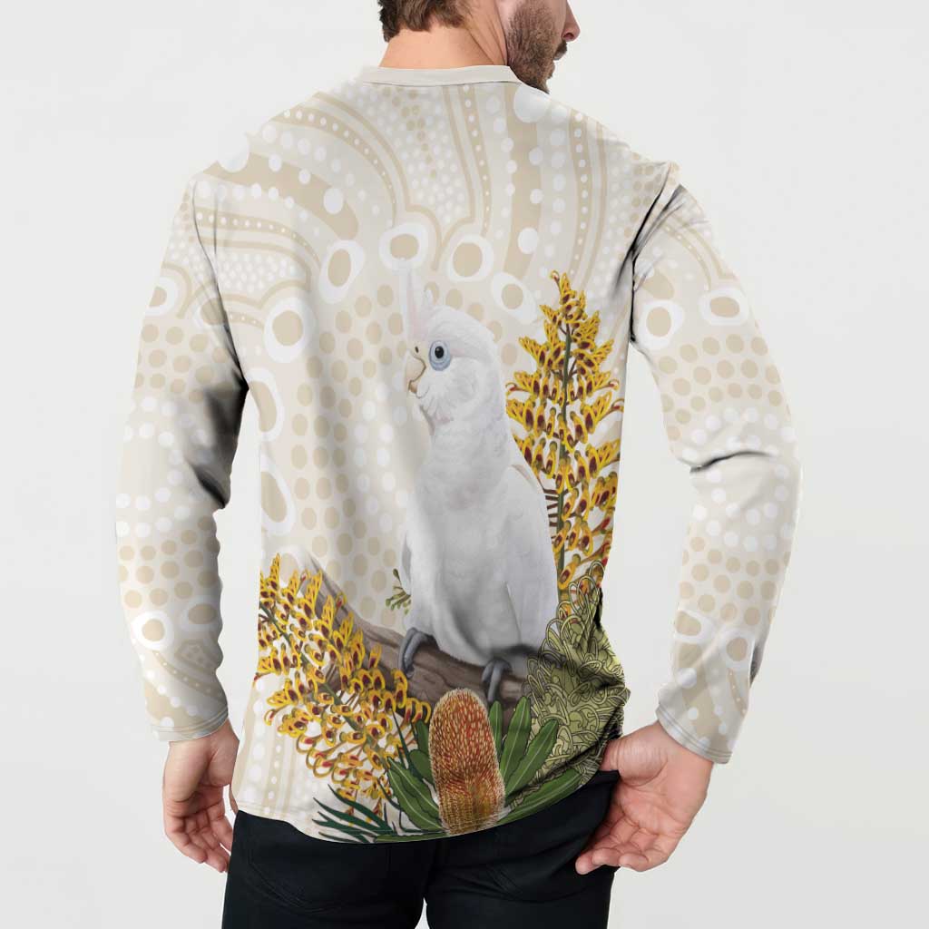 Australia Little Corella Button Sweatshirt Cacatua Sanguinea Western Grevillea Aboriginal Art - Aussie Hoodie
