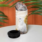 Australia Little Corella 4 in 1 Can Cooler Tumbler Cacatua Sanguinea Western Grevillea Aboriginal Art - Aussie Hoodie