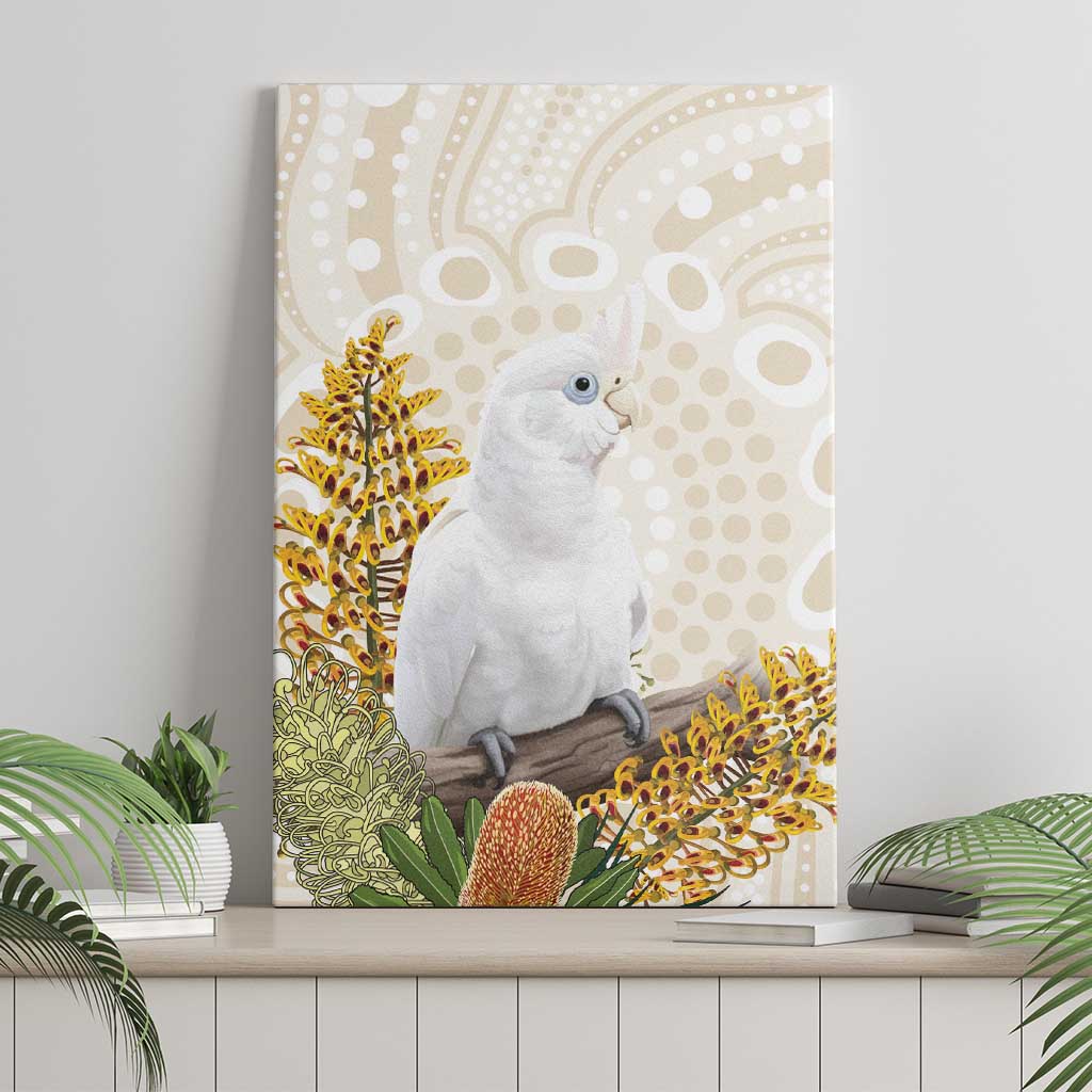 Australia Little Corella Canvas Wall Art Cacatua Sanguinea Western Grevillea Aboriginal Art - Aussie Hoodie