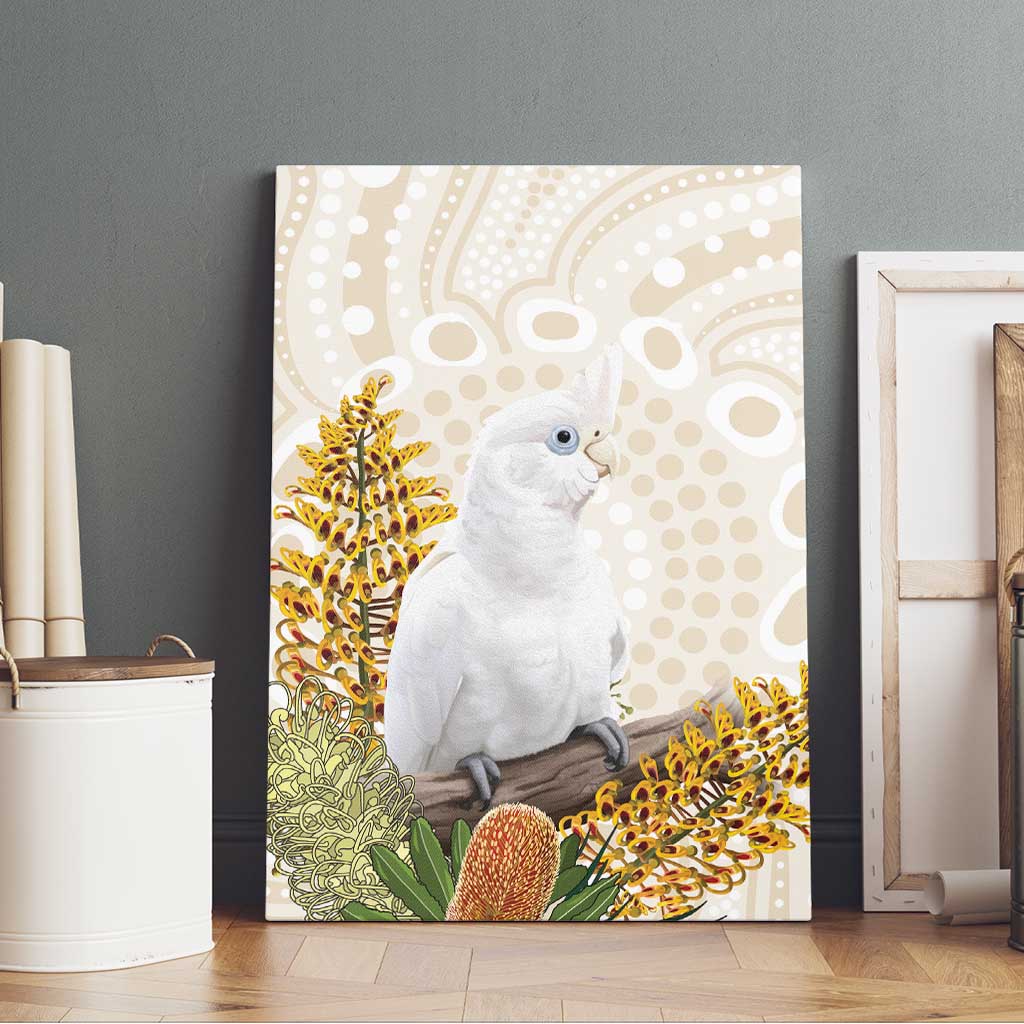 Australia Little Corella Canvas Wall Art Cacatua Sanguinea Western Grevillea Aboriginal Art - Aussie Hoodie