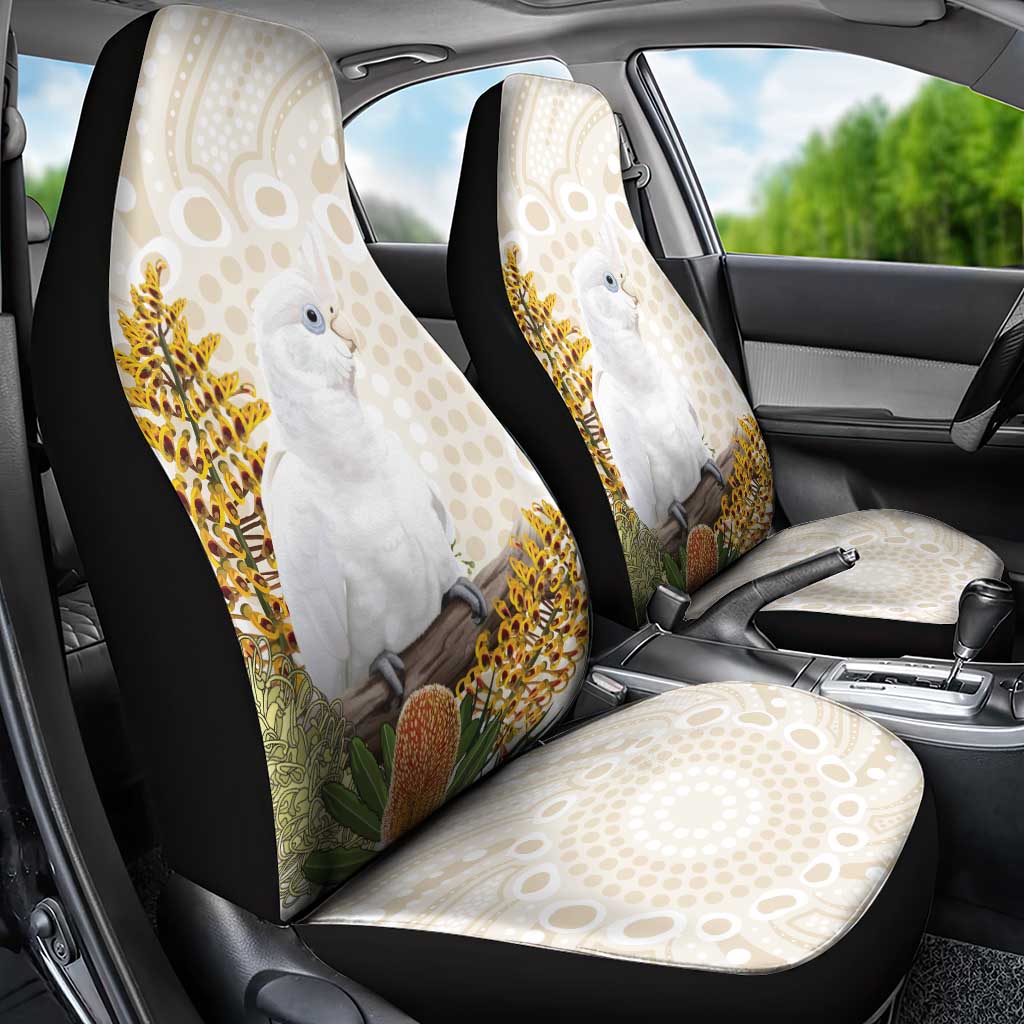 Australia Little Corella Car Seat Cover Cacatua Sanguinea Western Grevillea Aboriginal Art - Aussie Hoodie